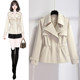 春秋通勤风聚酯纤维外套 高腰修身 奶白色短款 风衣女装