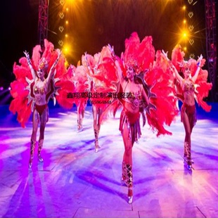 开场大气桑巴舞演出服装鸵鸟羽毛背板巴西红磨坊桑巴景区巡游表演