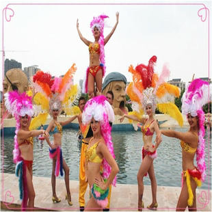 开场大气桑巴舞演出服鸵鸟羽毛套装巴西狂欢红磨坊巡游桑巴舞服装