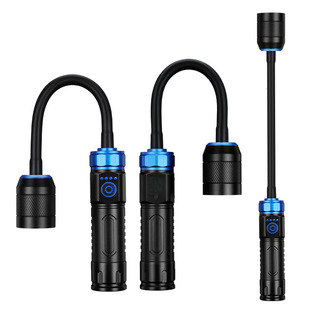 跨境磁吸工作灯可多角度弯曲汽车检修灯USB充电白激光变焦手电筒