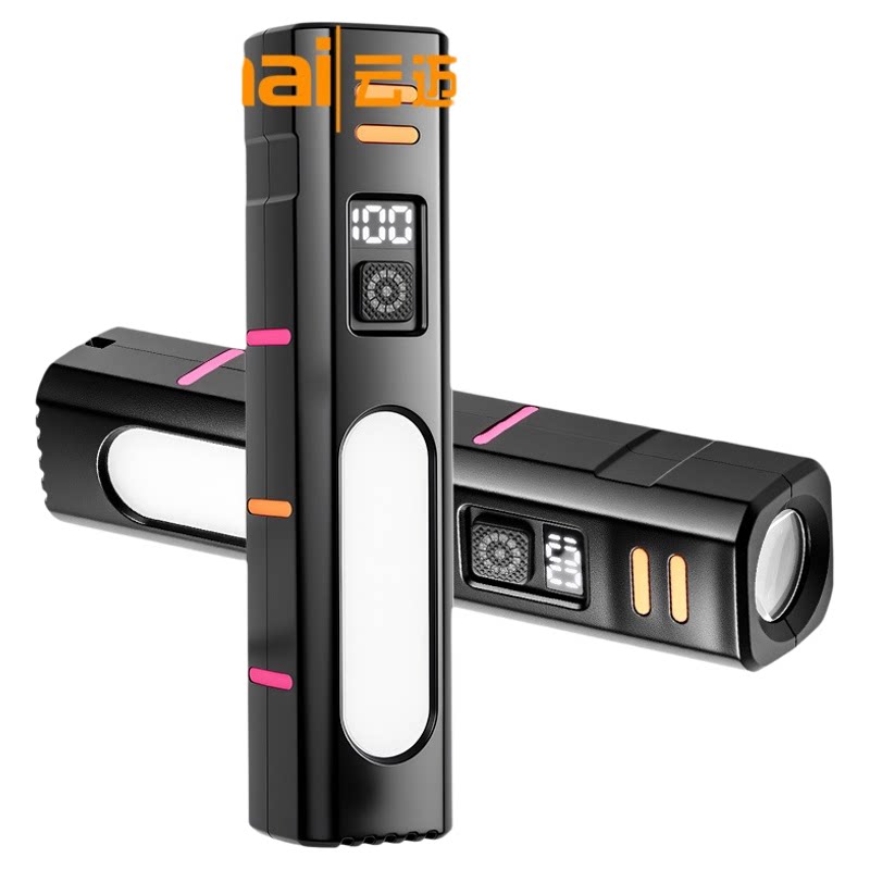 跨境XHP50强光手电筒红蓝警示灯带LED侧灯type-c充电荧光条户外灯