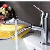 洗脸盆抽拉龙头高脚 伸缩洗头单孔台盆 抽拉式 面盆水龙头冷热铜