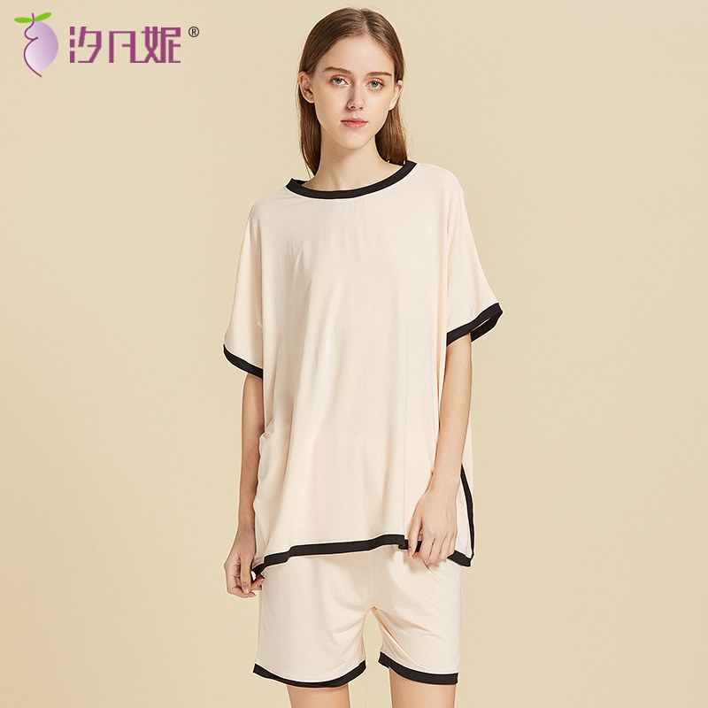 汐凡妮莫代尔家居服套装女夏季薄款宽松短袖睡衣两件套舒适居家