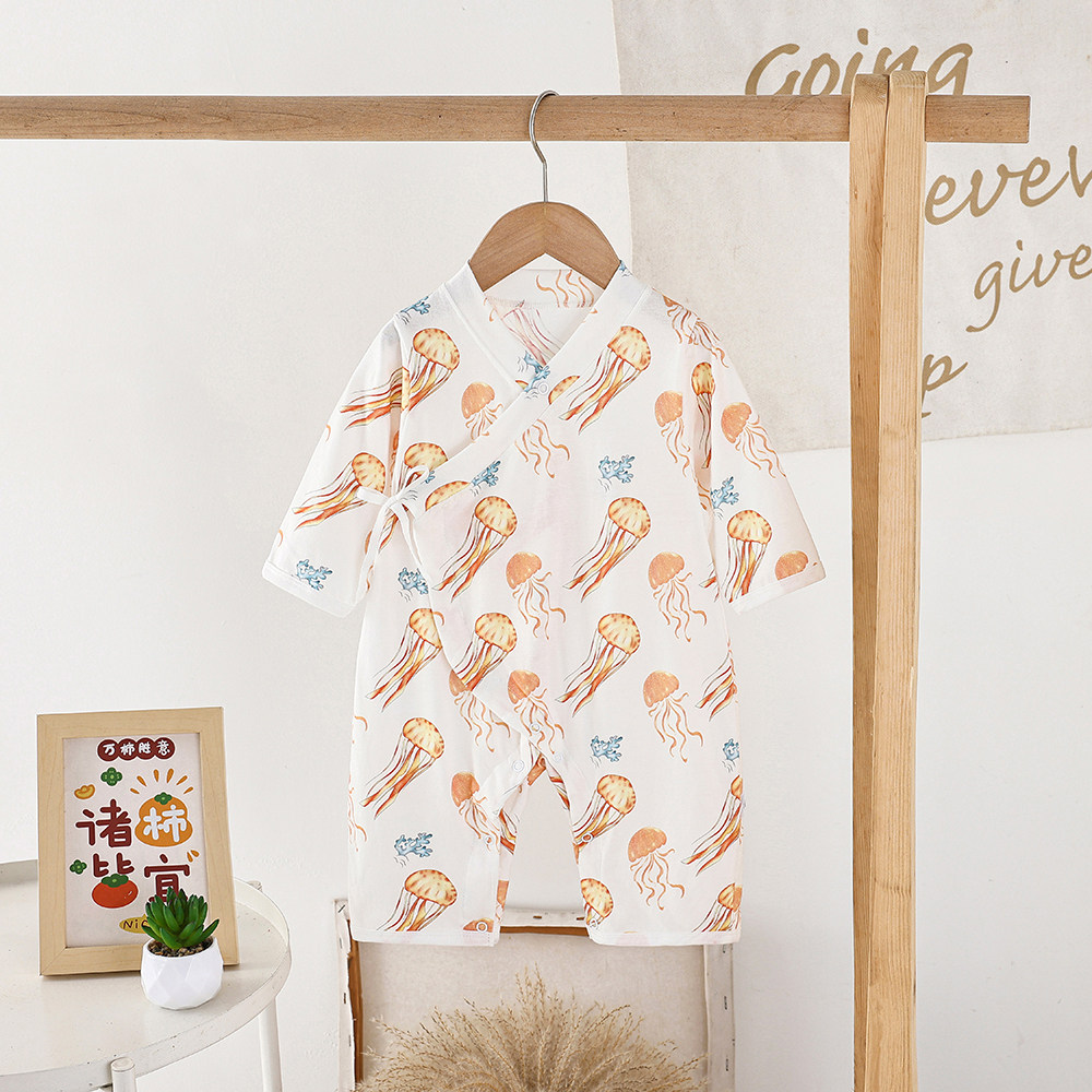 婴乐尚0-6个月新生儿春秋季A类绑带连体衣婴儿宝宝长袖哈衣和尚服