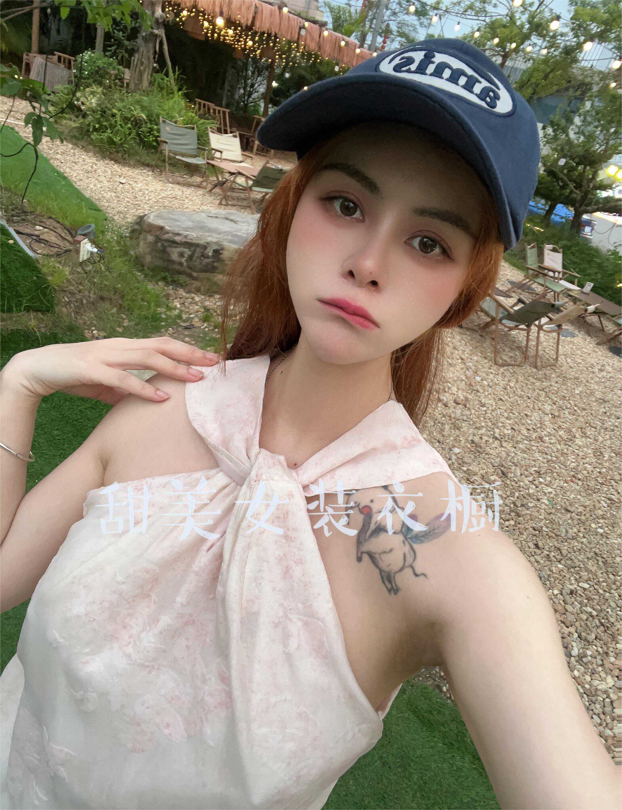 雪纺衫女夏季新款晕染提花正反两穿背心交叉扭结挂脖无袖上衣小衫
