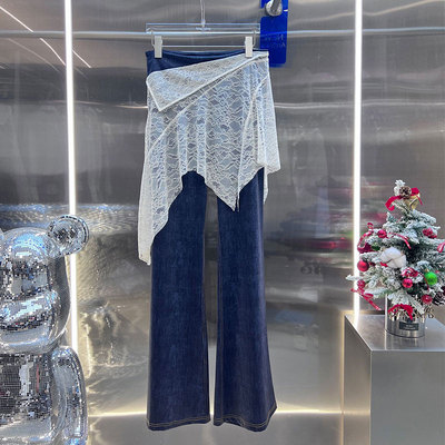 0MB.欧洲站新品BābyChìlling南油不规则长裤腰封屁帘微喇牛仔裤