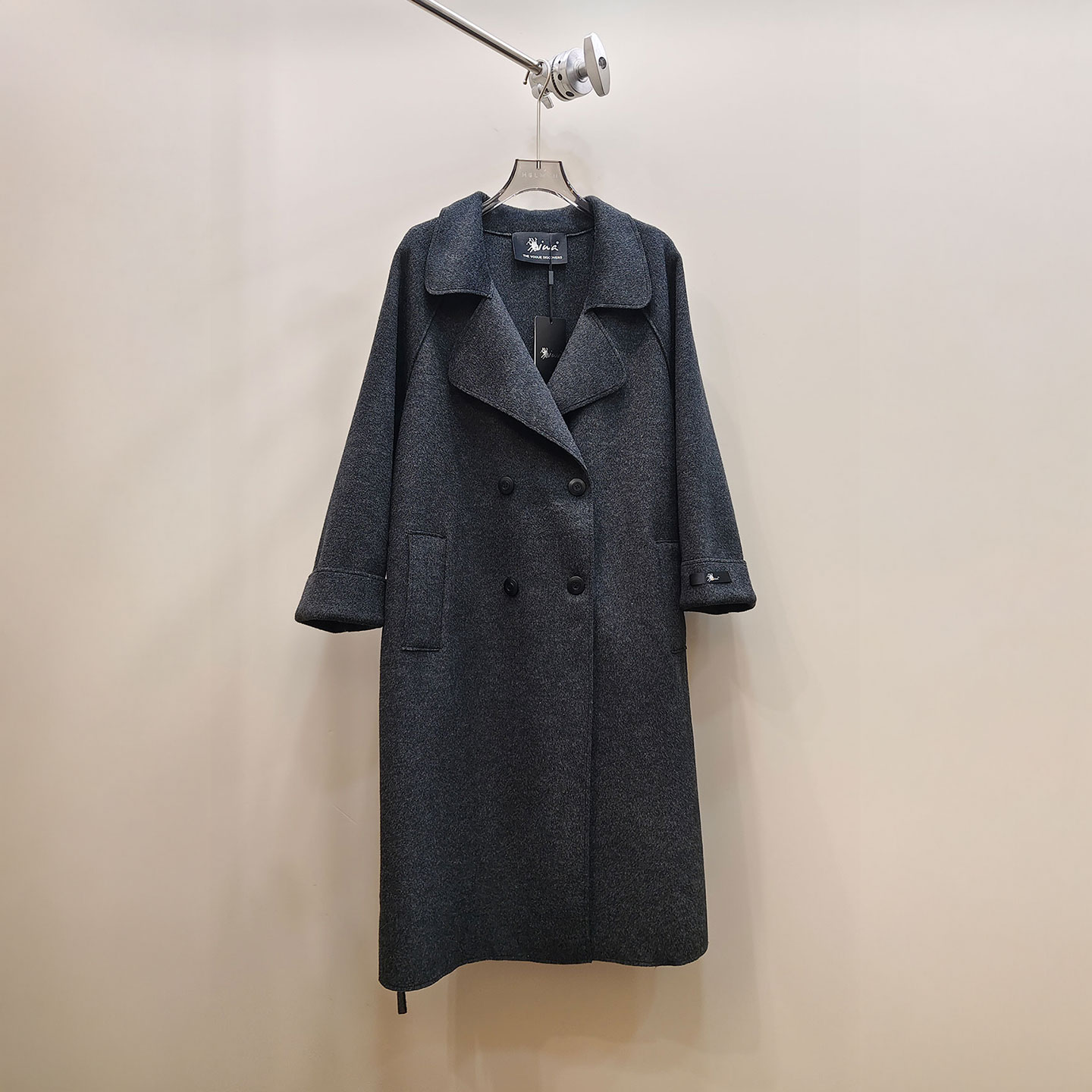 0MB.欧洲站新品HELMCH南油高端气质轻奢羊绒大衣长款宽松毛呢外套