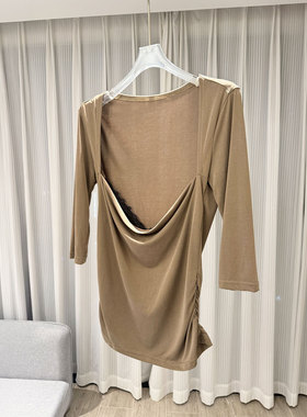 0MB.欧洲站新品辣妹方领心机露肩T恤小心机露肩百搭减龄时尚上衣