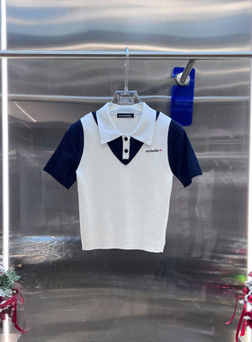 0MB.欧洲站新品BābyChìlling短袖针织上衣网球运动风POLO领毛衫