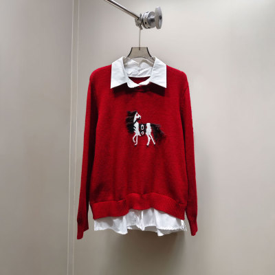 0MB.欧洲站新品HELMCH深圳南油宽松慵懒拼接小马毛衣松弛感针织衫