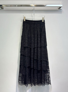 0MB.欧洲站新品深圳南油名媛气质风蕾丝蛋糕裙高腰多层拼接半身裙