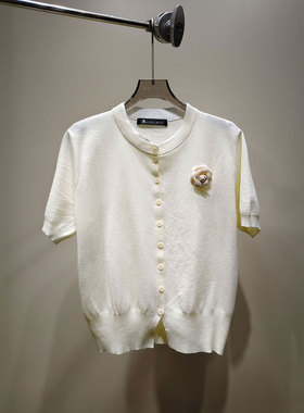 0MB.欧洲站新品HELMCH深圳南油圆领减龄上衣立体花朵长袖针织开衫