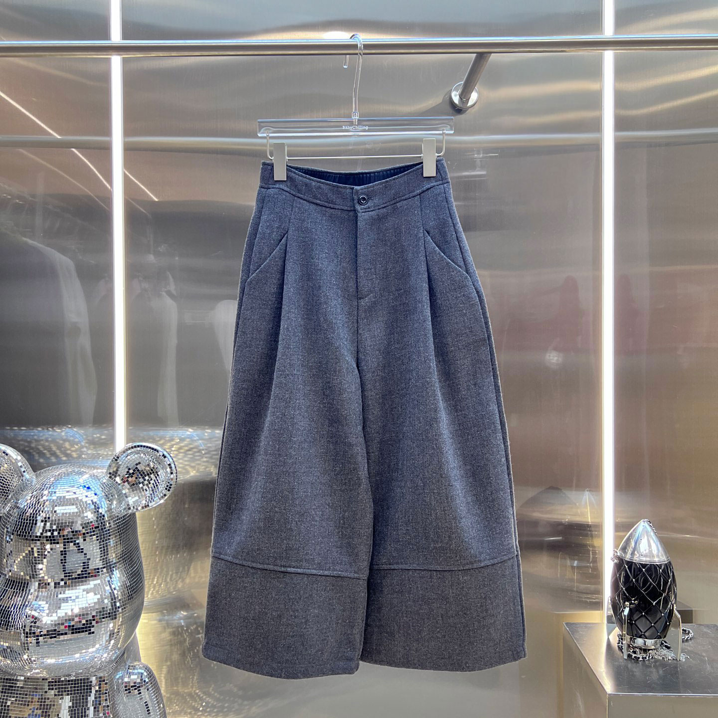 0MB.欧洲站新品深圳南油时髦洋气毛呢七分裤洋气高腰时尚阔腿裤女