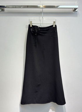 0MB.欧洲站新品南油高端设计感花朵中长款鱼尾裙气质百搭高腰半身