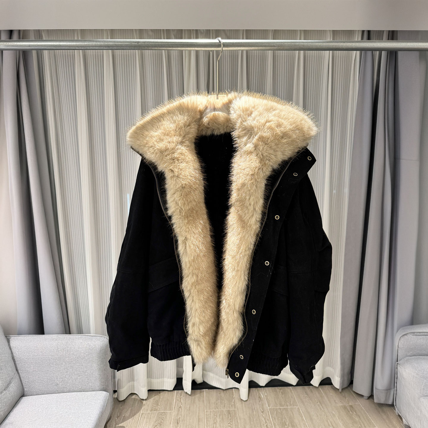 0MB.欧洲站新品南油高端美式派克毛毛大衣加厚工装中长款夹克棉服