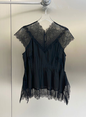 0MB.欧洲站新品FANLEONA洋气时髦背心衬衫蕾丝拼接假两件百搭上衣