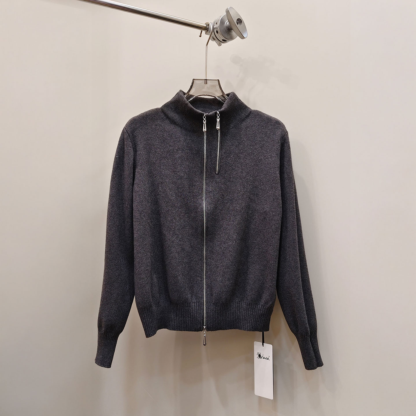 0MB.欧洲站新品HELMCH气质慵懒风针织衫双拉链半高领时髦羊毛开衫