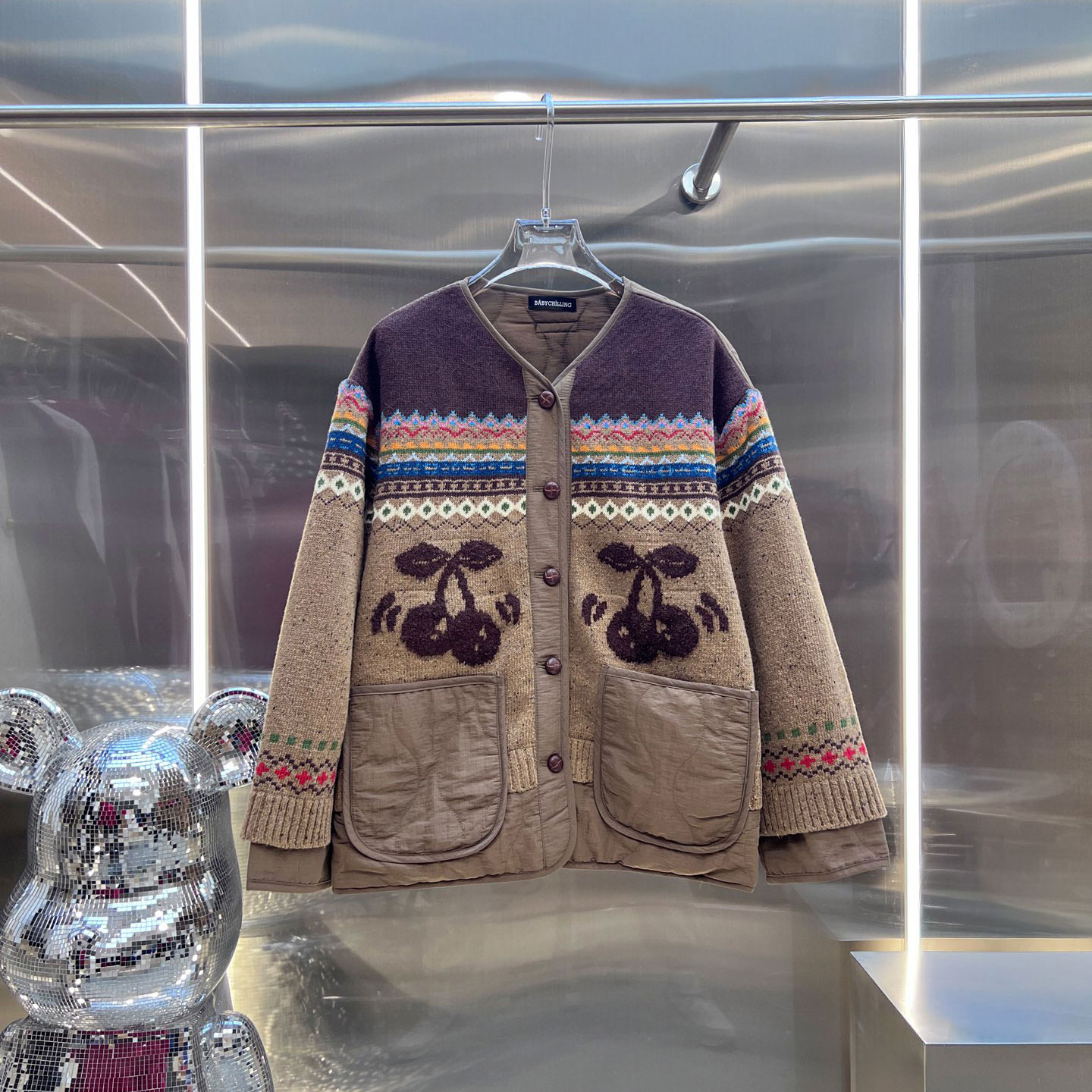 0MB.欧洲站新品英伦风深圳南油高端樱桃费尔岛外套双面俩穿棉服女