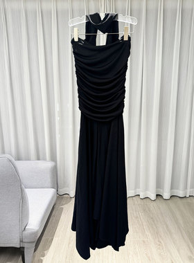 0MB.欧洲站新品初恋白月光收腰减龄大摆百搭长裙挂脖垂坠感连衣裙