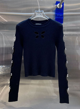 0MB.欧洲站新品BābyChìlling圆领蝴蝶镂空修身上衣修身针织衫女