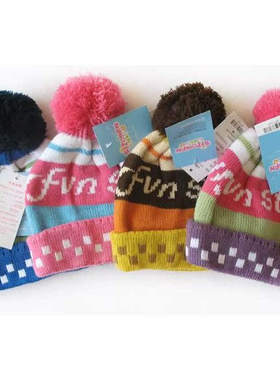 秋冬星童坊方格边独球帽宝宝套头帽毛线帽儿童帽子 111001