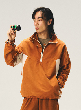 Halcyon 户外半拉链撞色套头立领夹克男防风防泼水休闲宽松外套