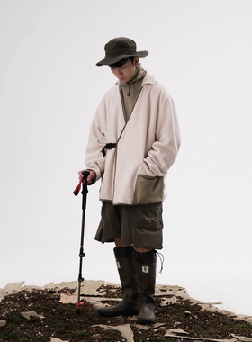 Halcyon 日系户外撞色羊羔绒道袍外套男女宽松复古秋冬保暖棉服