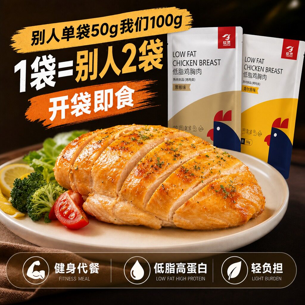 【欣灵】低脂鸡胸肉健身代餐即食轻食100g真空鸡胸脯肉高蛋白即食