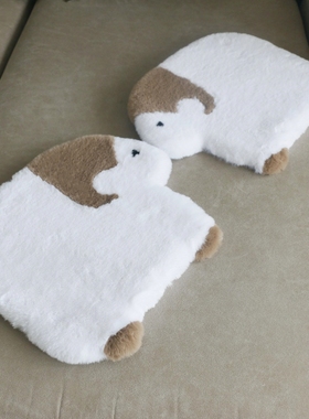 倚澳白仿兔毛绒坐垫可爱羊形加厚卡通坐椅垫长毛柔软黑宠物垫地垫