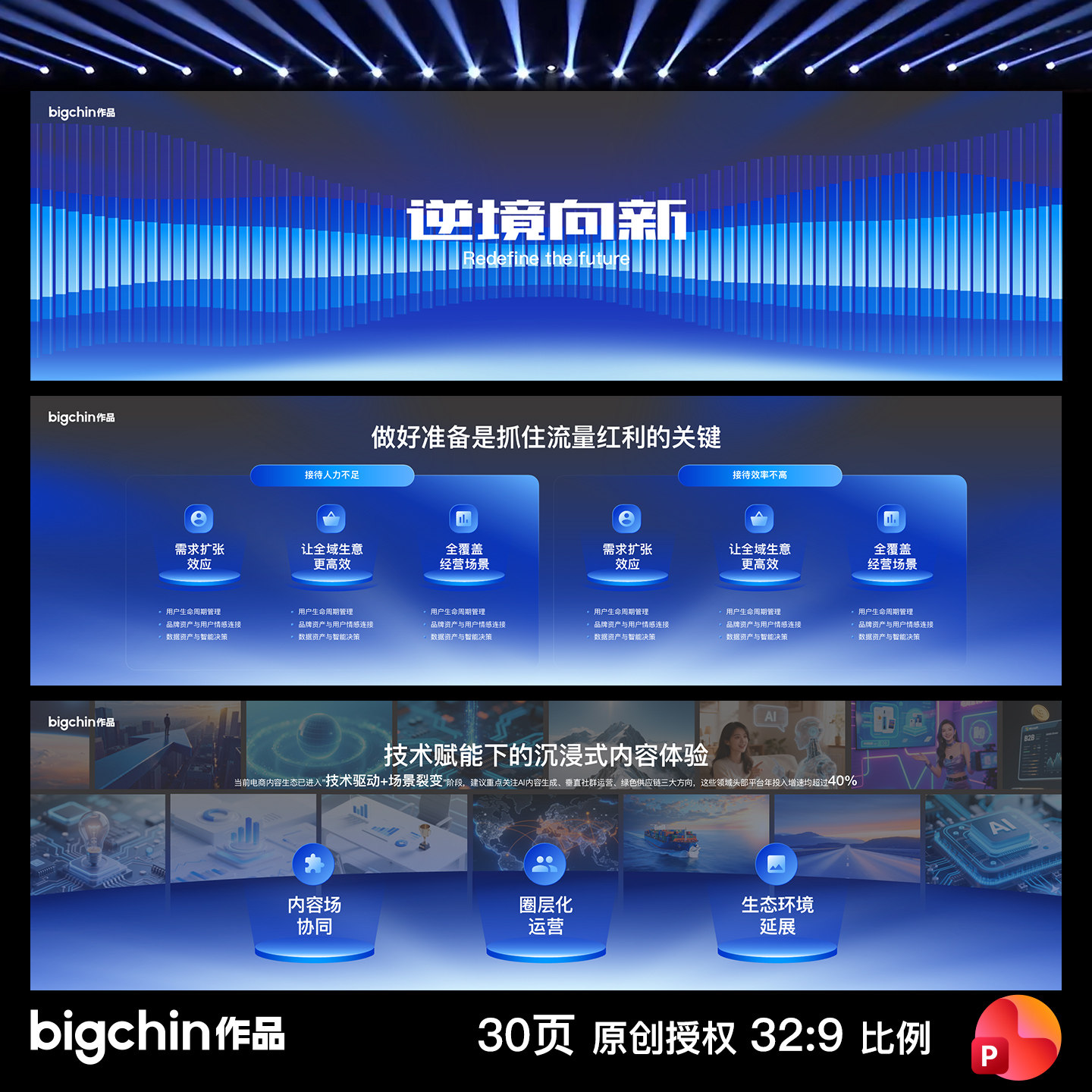 bigchin原创ppt模板峰会年会发布会蓝色专业科技感超宽屏会议屏幕