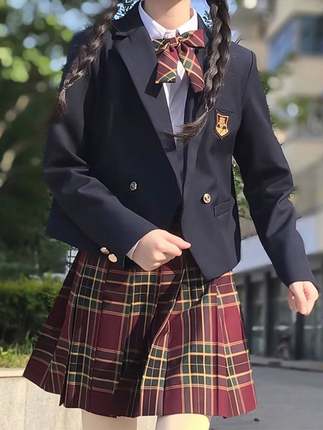 日系JK制服正版西装格裙套装全套秋冬季女学生学院风校供外套校服