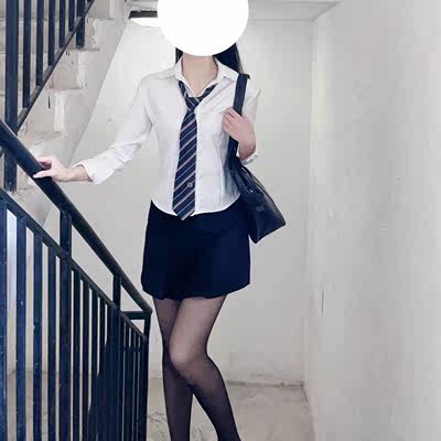 【刺篇】jk制服原创基础款白色蓝色收腰长袖衬衫纯欲衬衣套装女