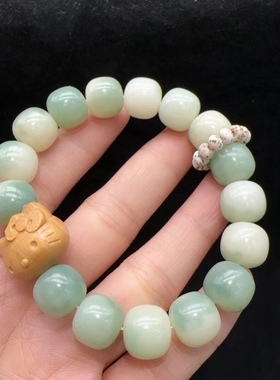 10*11MM阴皮菩提根檀香木Kitty头星月菩提跑环手链手串