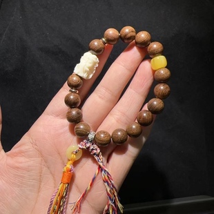 金丝檀木10MM搭配九尾狐仙象牙果文玩手链