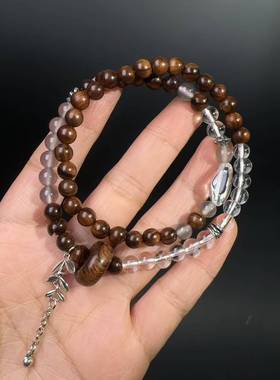 6MM花梨木双圈琉璃树叶手链意水晶搭配文玩男女款精美时尚手饰