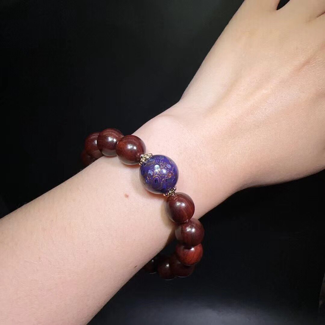 12mm印度小叶紫檀木搭配非遗大漆紫色珠象牙果隔珠高颜值成品可爱