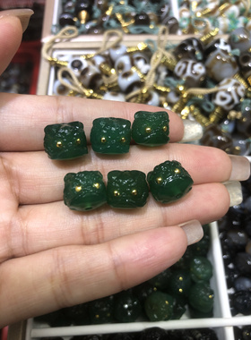 天然绿玛瑙醒狮散珠文玩星月菩提手串DIY配饰顶珠腰珠配珠