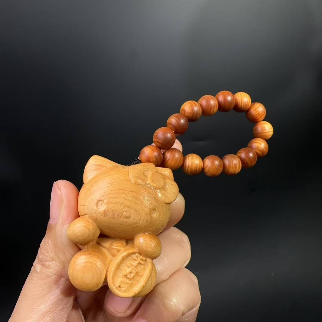 崖柏木千万两kitty猫手捻diy配件手工编织手绳文玩佛珠手串配饰品
