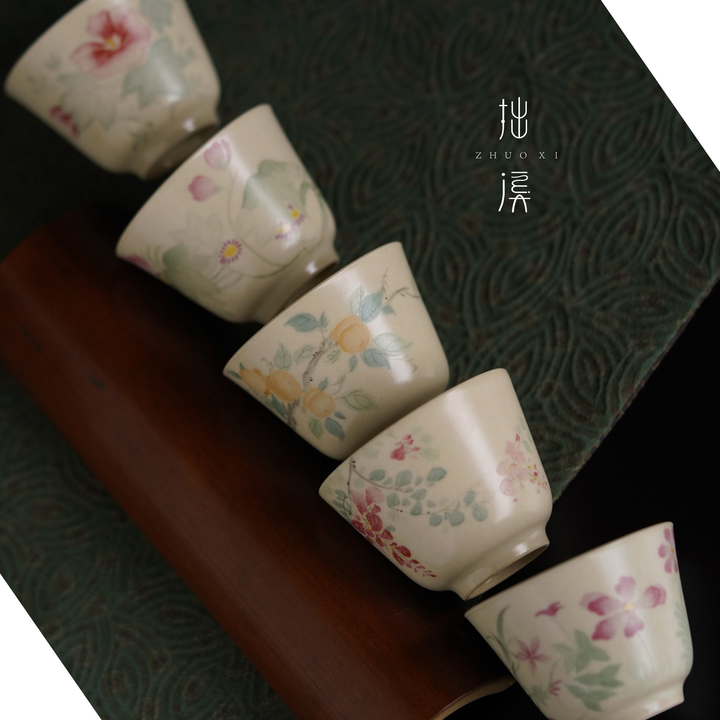 拙溪新语|紫蜀丹芳意网红五客杯 景德镇釉上彩手绘陶瓷茶具