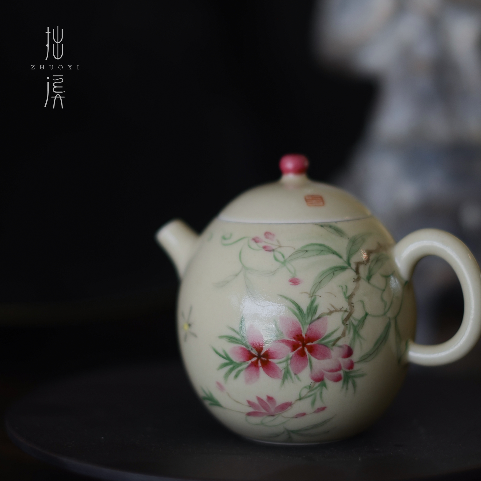 拙溪|小红帽桃花泡茶壶 景德镇釉上彩手绘功夫茶具 陶瓷茶具