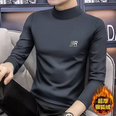 男士打底衫秋冬季长袖t恤高领加绒加厚保暖内搭上衣男修身秋衣