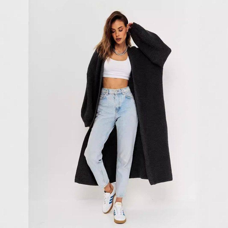 2024欧美新款女装秋冬休闲宽松外套女式长款针织衫亚马逊跨境毛衣