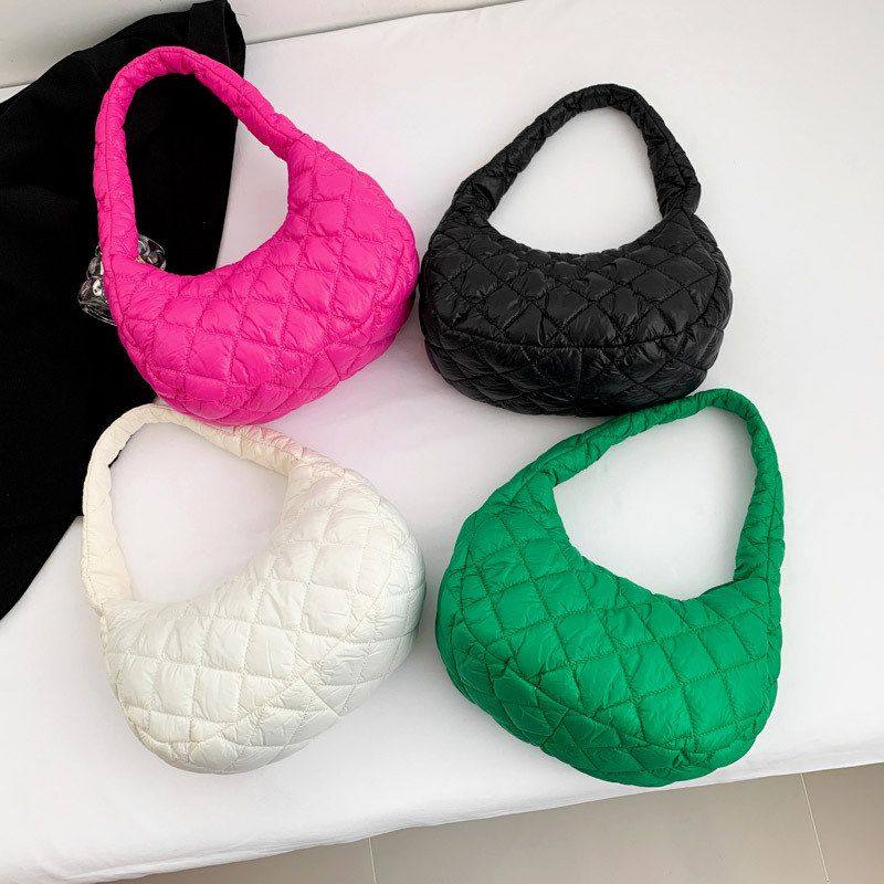 棉服菱格绣线包包女2023新款韩版单肩包轻便大容量大小号羽绒棉包