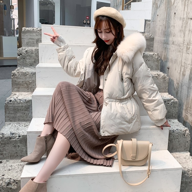 反季清仓2019冬新款韩版时尚百搭修身短款狐狸毛大毛领羽绒服外套