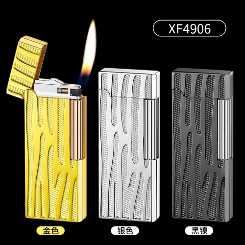 XF4906双面树纹砂轮侧打纤薄充气打火机男士高端礼品便携打火机