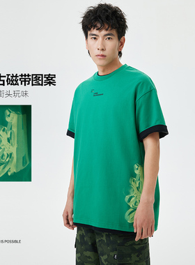 Lining/李宁正品夏季男子印花字母圆领宽松透气短袖T恤AHST083