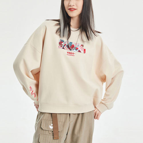 李宁正品日进斗金时尚套头长袖圆领宽松运动休闲女子卫衣AWDR018