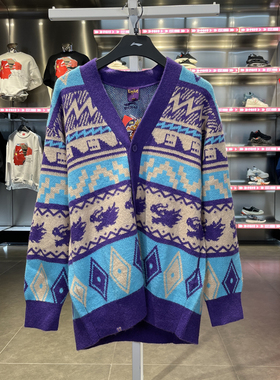 Lining/李宁正品2024新款男子时尚满印V领单排扣针织衫AMBU021