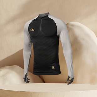 李宁运动长袖T恤男士秋季薄款套头衫新款半拉链足球训练服ATLR033