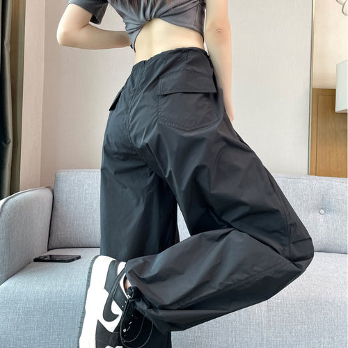 实拍2026夏季新款冰丝速干美式工装裤女薄款束脚阔腿休闲裤运动裤